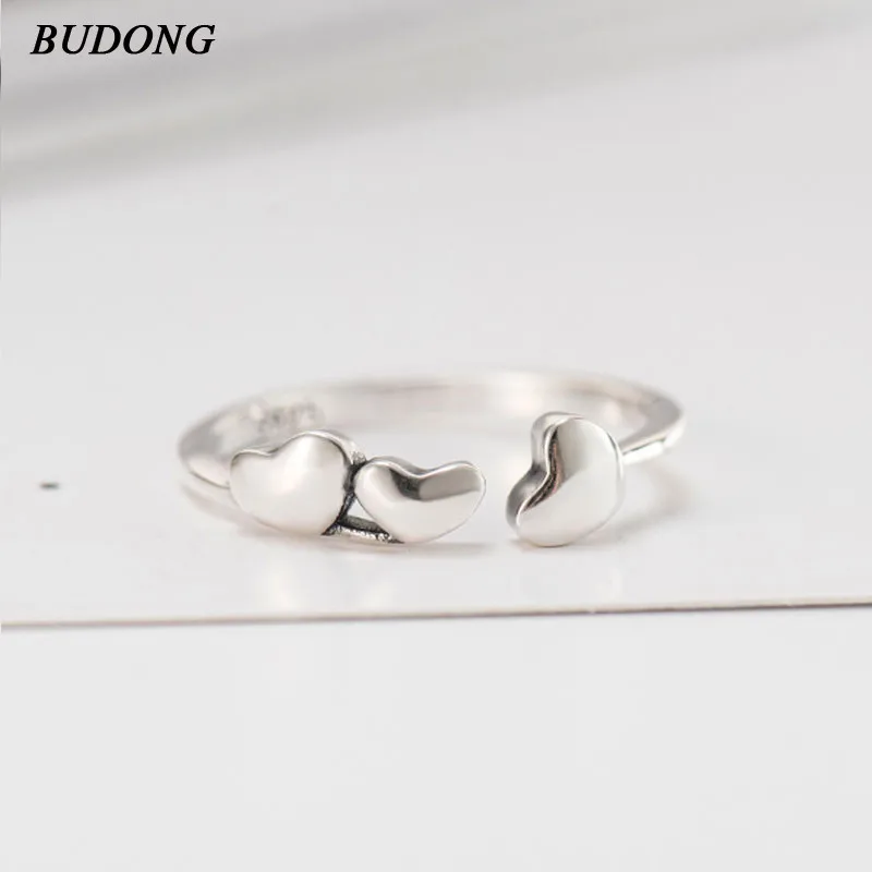 BUDONG 925 100% цельное Стерлинговое Серебро любовь навсегда сердце кольцо на палец