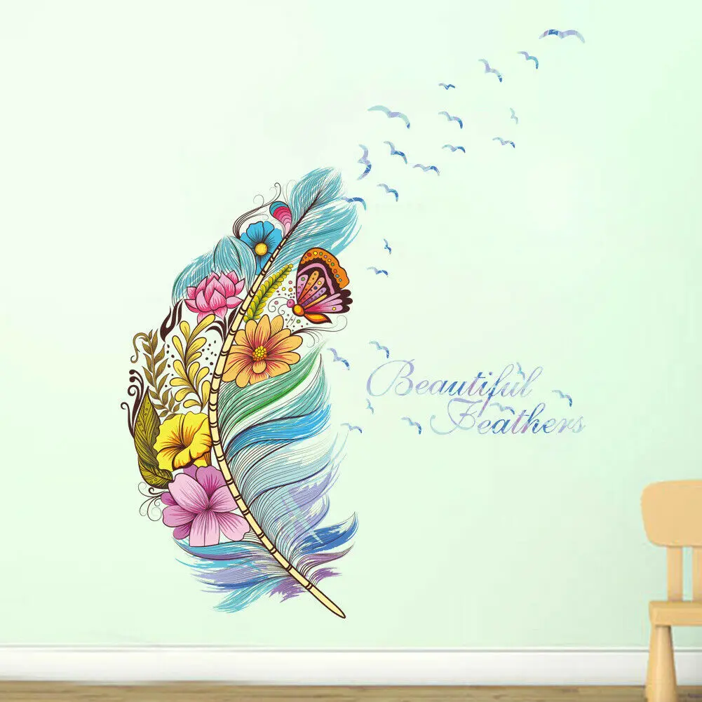 Color Feather Removable Wall Sticker DIY Decal Mural Vinyl Art Kids Room Home Decor UK | Дом и сад