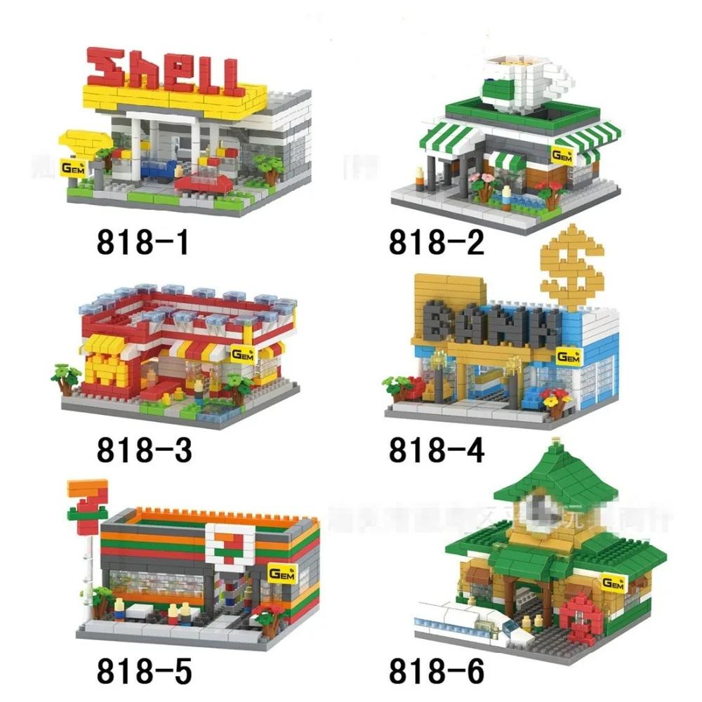ГЕМ Микро Блоки Уличное Здание Набор для Сборки Своими Руками Мини Магазин Станция Обучающие Интеллектуальные Детские Подарки 818