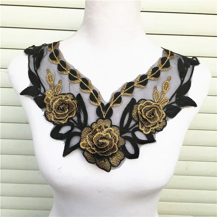 Gold Black 4 1 шт. золотой цвет Venise кружевная ткань платье аппликация мотив блузка Швейные Планки DIY декольте воротник костюм украшения Аксессуары - Цвет: Gold Black 4