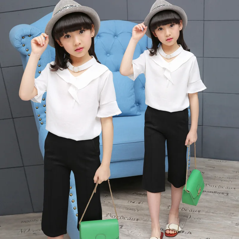 Костюм с широкими штанинами для девочек Новинка лета 2018 детская одежда из хлопка