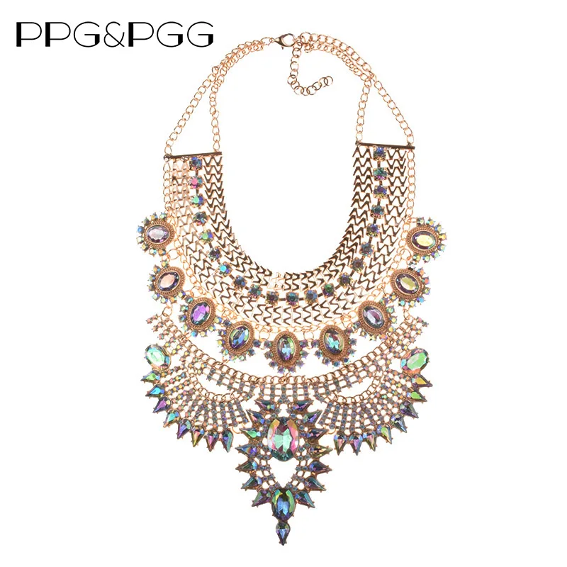 PPG& PGG, цвет, модные ювелирные изделия, великолепный бренд, большое массивное золотое ожерелье с кристаллами на воротнике, макси ожерелья, бижутерия