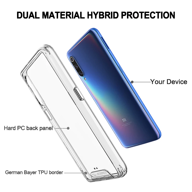 Чехол для Xiaomi Mi 9 противоударный защитный чехол для телефона TOIKO Хирон прозрачный жесткий PC Мягкий Гибридный Бампер; TPU защитные задние крышки