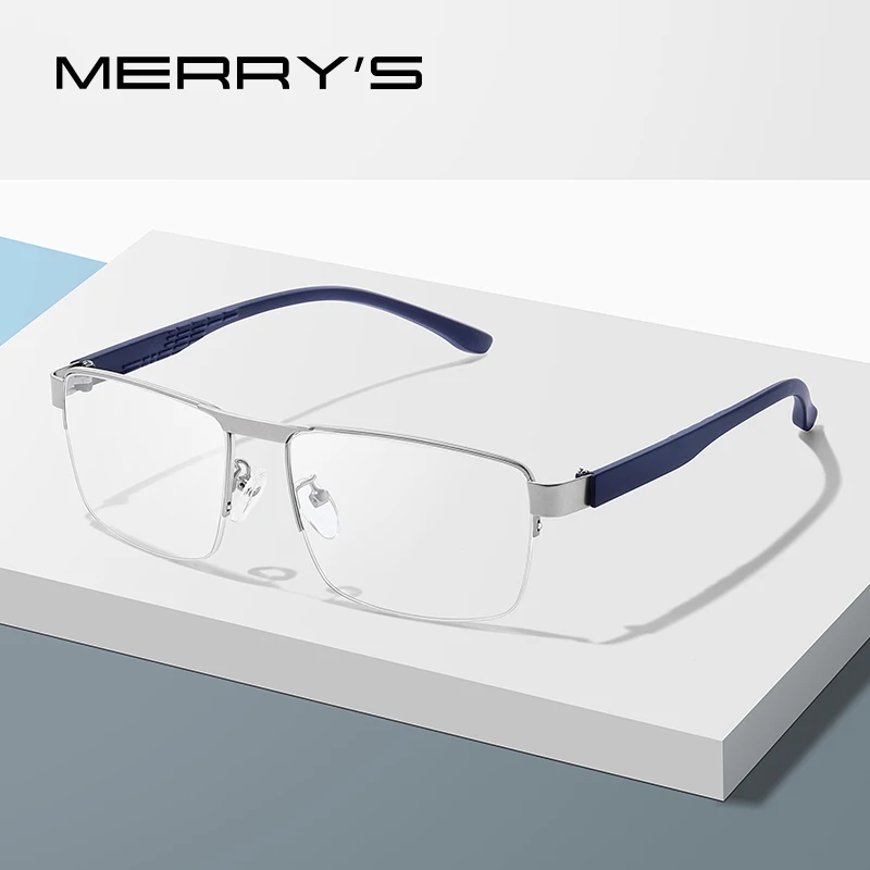 

MERRY'S Men Titanium Glasses Frame Male Square Ultralight Alloy Myopia Prescription Eyeglasses TR90 Legs S2023