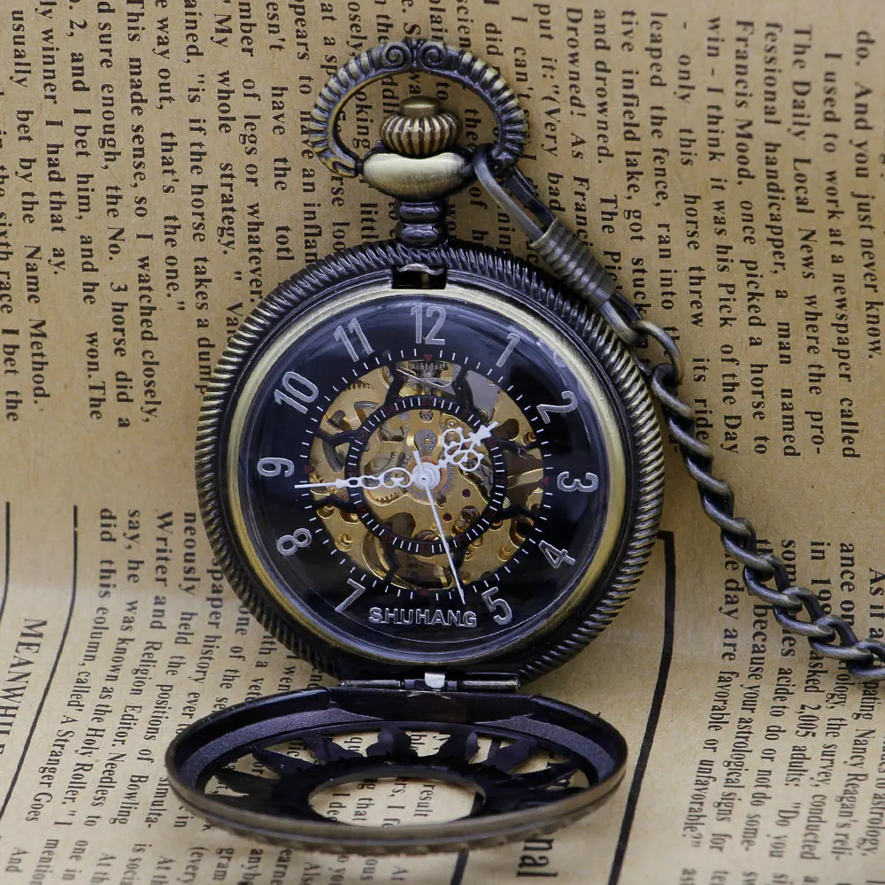 Fashion Vintage Sun Flower Hollow Mechanical Pocket Watch Men Antique Skeleton Fob Watch for Men Women PJX1307