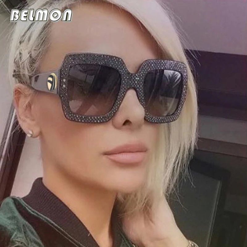 Женские солнцезащитные очки BELMON брендовые дизайнерские большие со стразами UV400 с