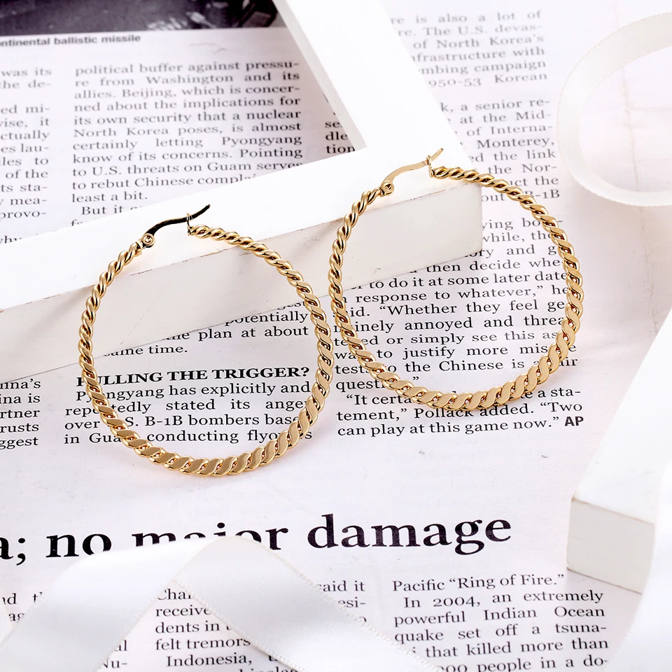 

BORASI Steel Surface Circle Round Large Dangle Earring 316 Stainless Steel Gold Color Trendy Jewelry Long Earrings For Women