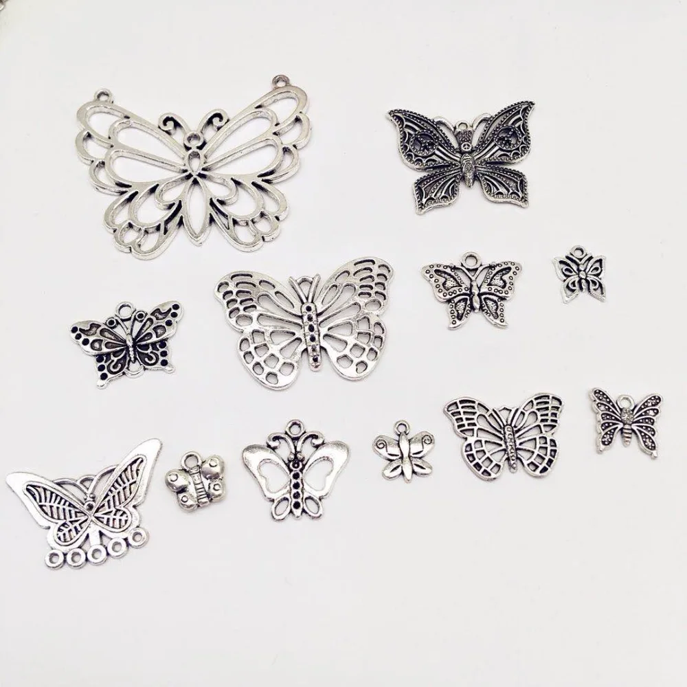 

24 pcs Mix 12 set differen butterfly charms alloy mix butterfly Pendants fit DIY necklace earring Jewelry Making