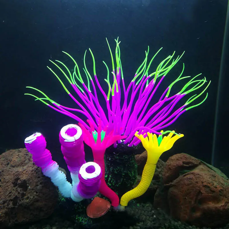 Silicone Coral Aquarium Ornaments Artificial Lifelike Night-luminous Fish Tank Accessories |