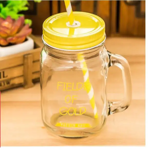15 450ml Glass Mason Jar Mug with Lid and Straw Summer Ice Cream Fruit Cold Drinking Water Jars Juice Cup - Цвет: 15