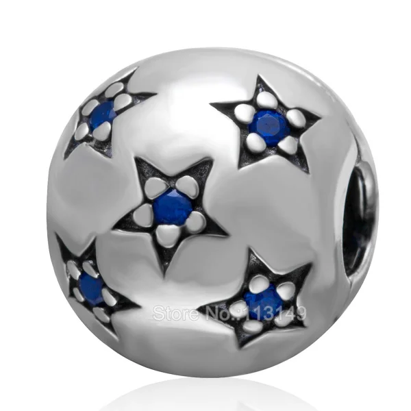 

Blue And White Zircon Pave Star Authentic 925 Sterling Silver Lock Clip Stopper Charm Beads For DIY European Jewelry SCSB004