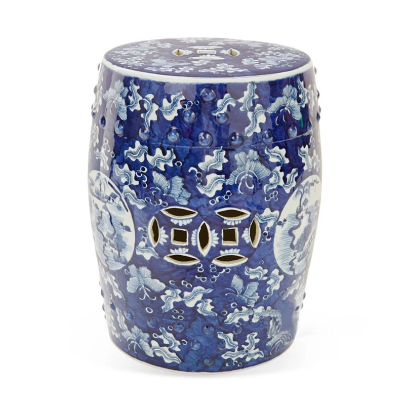 Chinese traditional blue and white ceramic garden drum stools