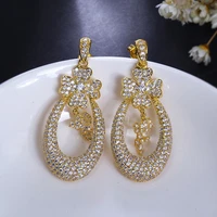 beautiful flower drop earrings micro pave zirconia crystal aretes women elegant earring jewelry luxury statement jewellery