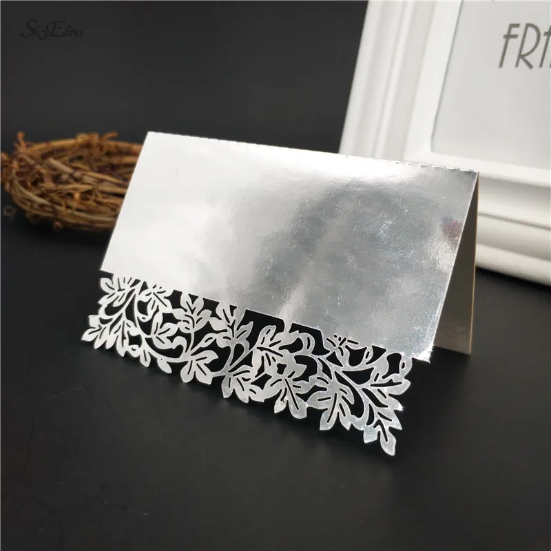 Bright Silver 10/50/100 шт. выдалбливают придиванный столик "Люкс" карточки с именем, свадьбы, Рождества, День рождения пригласительные открытки Украшение стола пользу 5Z - Цвет: Bright Silver