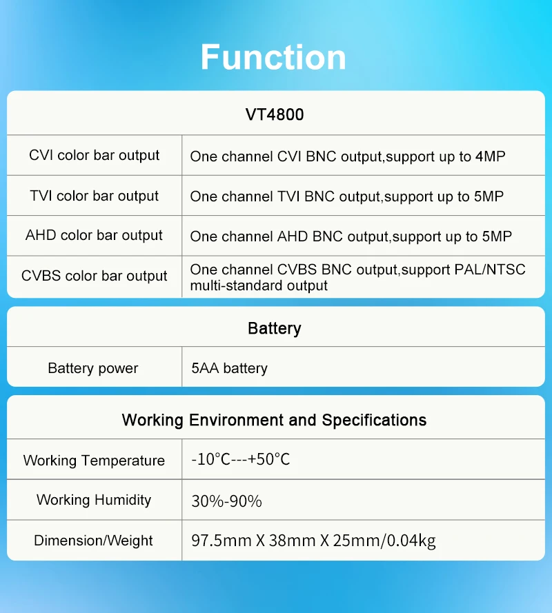 4MP CVI/5MP TVI/5MP AHD+ CVBS генератор цветной панели для VT-4800