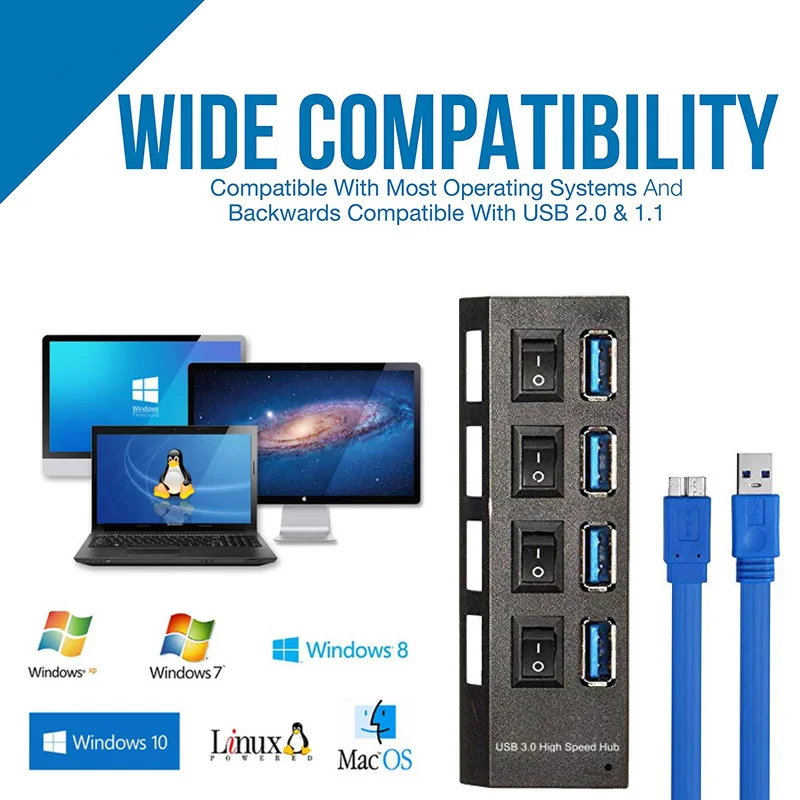 Разветвитель USB 3 0 4 порта с адаптером питания|USB-хабы| |