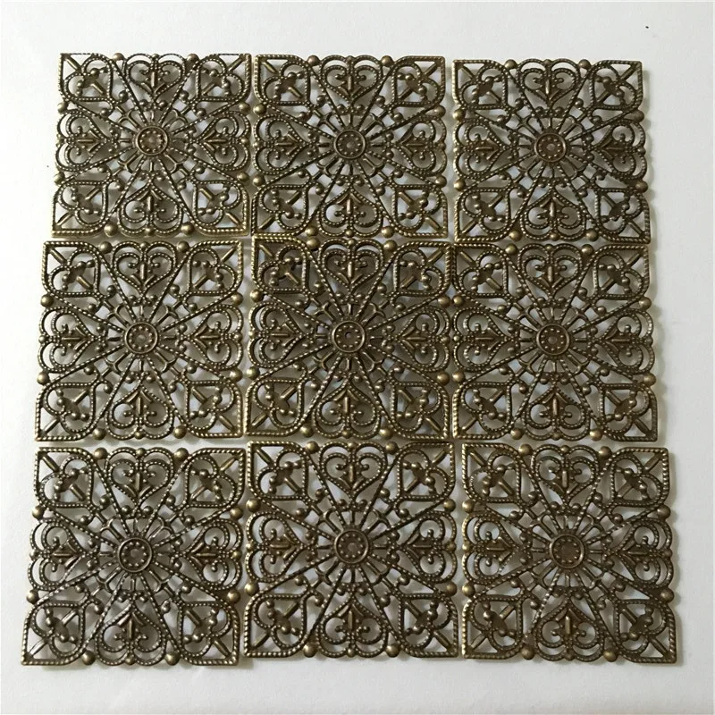 Древний бронзовый металлический кабошон филигрань пустотелое сердце квадратный