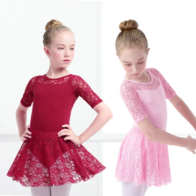 Girls Ballet Dress Gymnastic Leotards Lace Skirted Leotards Long Sleeve Kids Toddler Gymnastic Swimsuit For Dancing