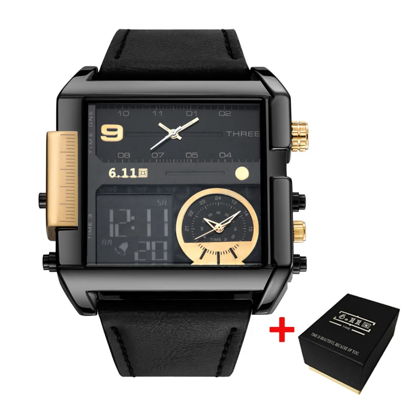 

6.11 Relogio Masculino Luxury Brand Men's Watches Big Size Male Quartz Clock Multiple Time Zone Dual Display Watch Dropshipping