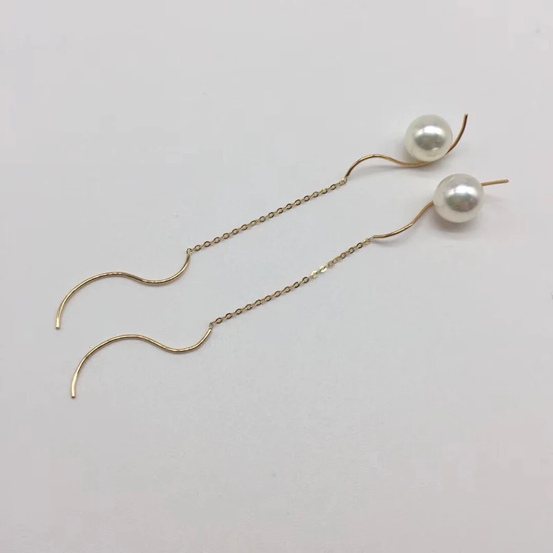 

Sinya Freshwater pearls long chain tassel S design dangle earring Au750 18k gold drop earring for women ladies classcial 2018