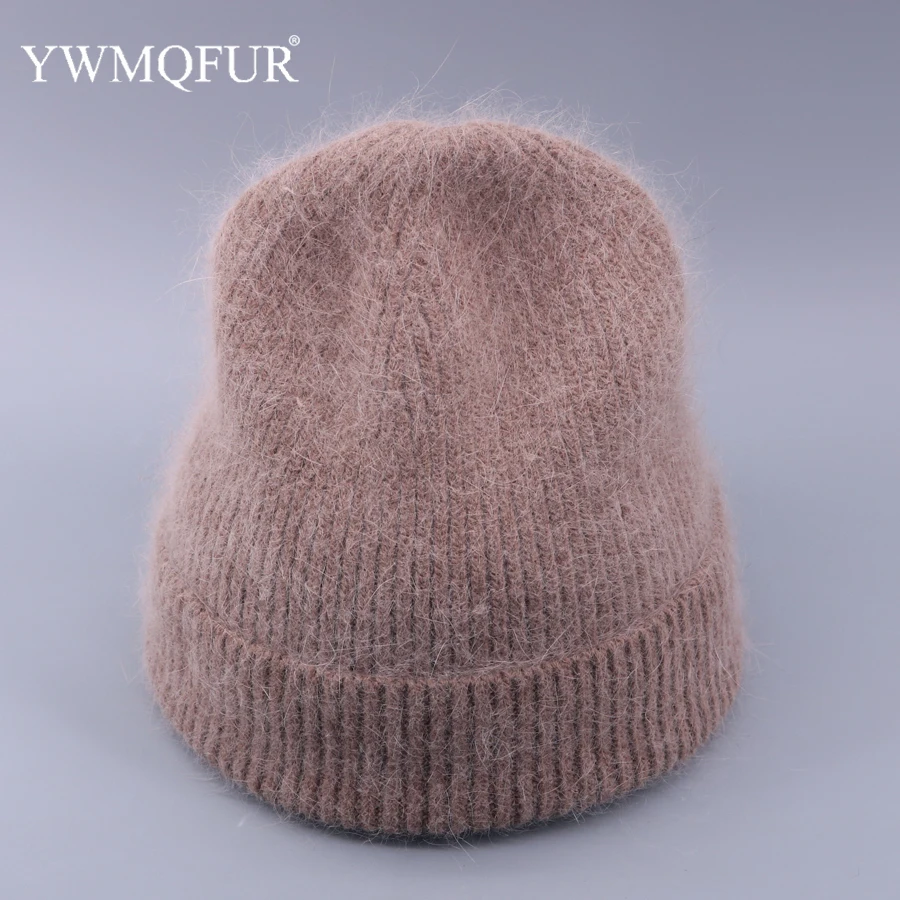 Зимняя женская вязанная шапка Skullies кролик толстые теплые женские уличные