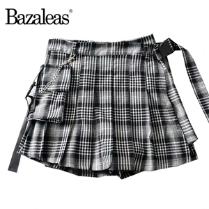 Bazalesa Harajuku клетчатая Красная Женская юбка, сексуальные клетчатые плиссированные юбки, модная мини-юбка с карманами, юбки с высокой талией для женщин, Прямая поставка - Цвет: T3 tartan grey 752