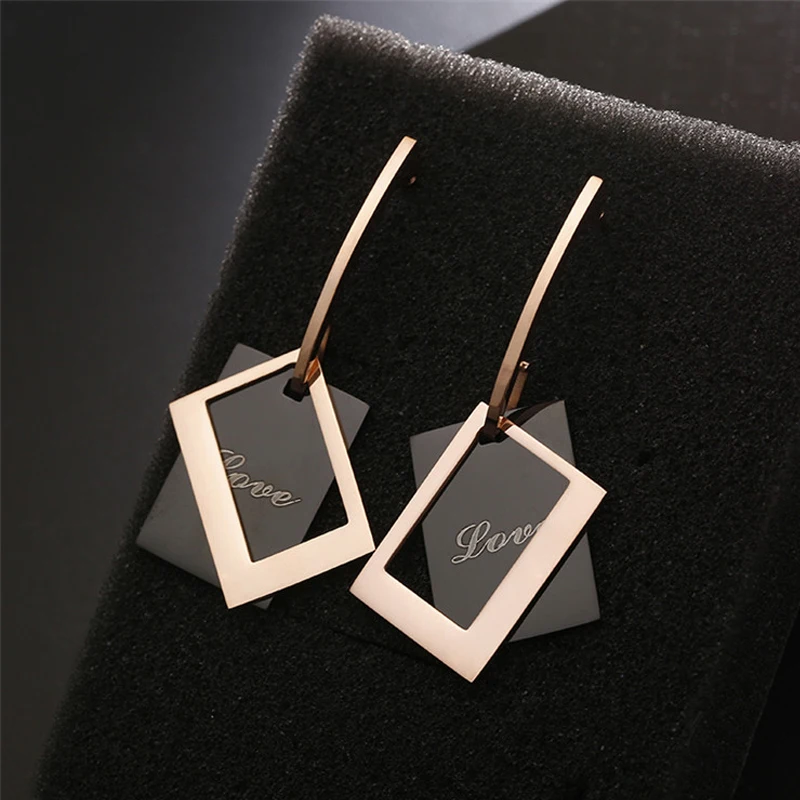 Титановая Сталь в форме квадрата розового золота с черным циферблатом серьги