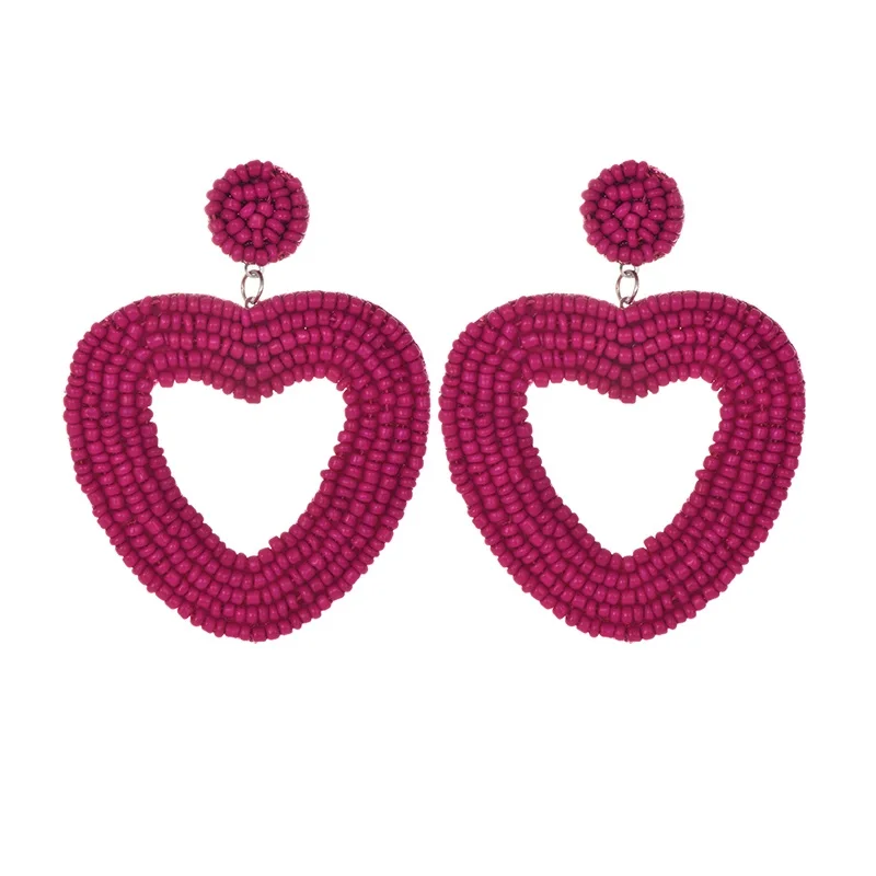 Handmade Beaded Earrings Jewelry Wedding Bridal Special Gift Bohemian Red Love Heart Fringed Drop Dangle Earrings Party