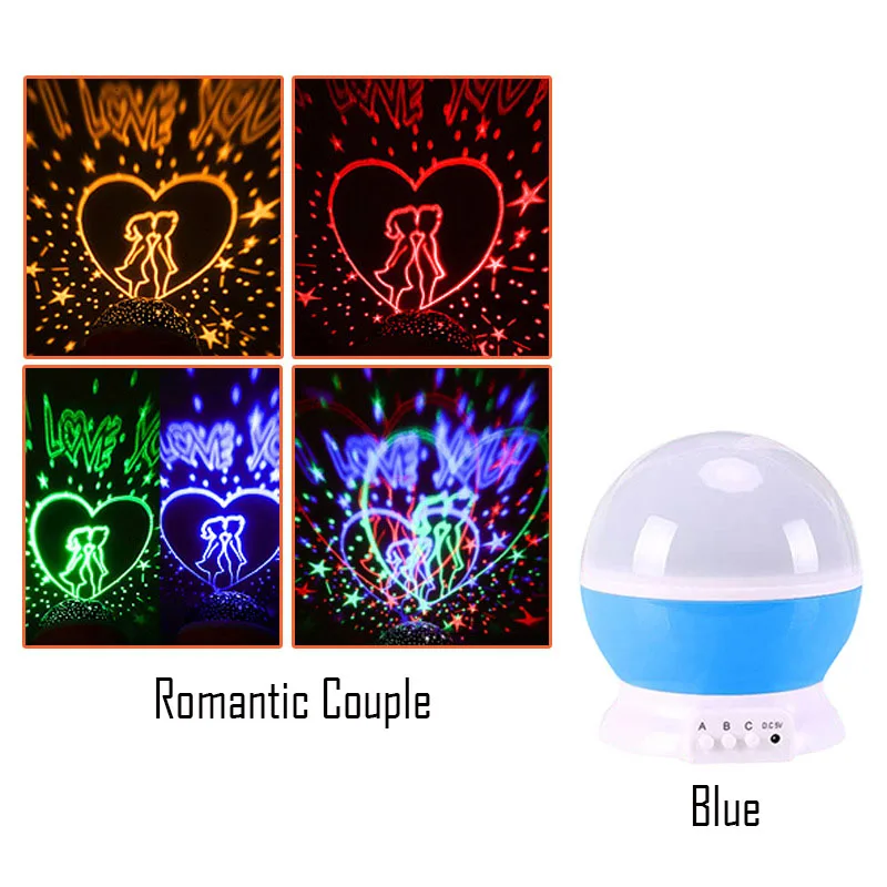 Couple Blue Светодиодный светильник с цветным поворотом и романтическим рисунком звездного неба, проекционный светильник с зарядкой от usb, фантазийный светильник для сна, декор для комнаты, детские игрушки - Color: Couple Blue