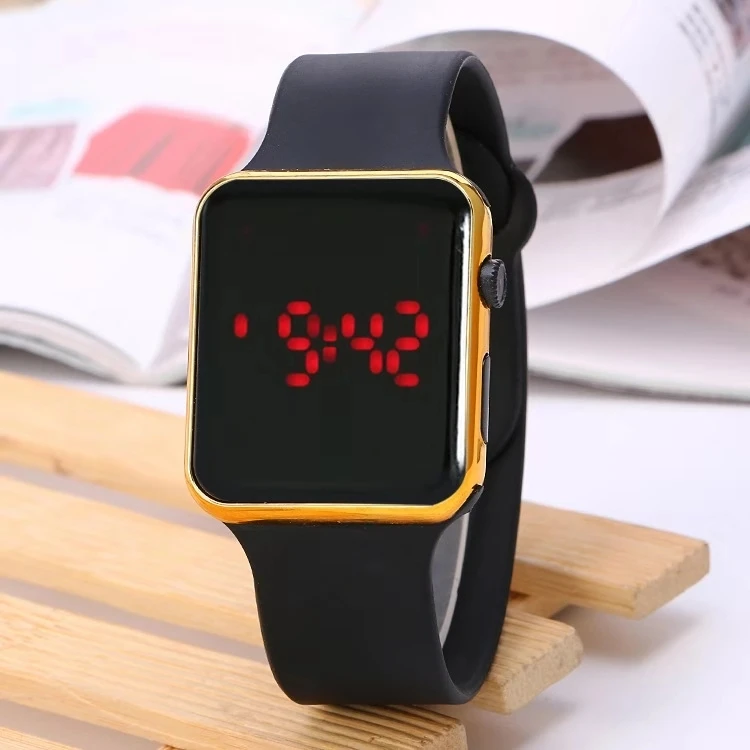 

Hot-selling new electroplated fashionable Apple watch Square LED electronic watch Silicone student Watch