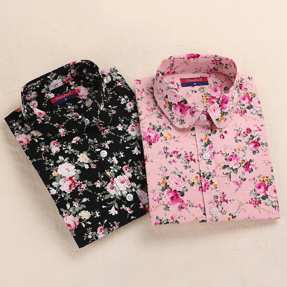 Dioufond женская рубашка из хлопка с цветочным принтом блузка длинным рукавом Blusas