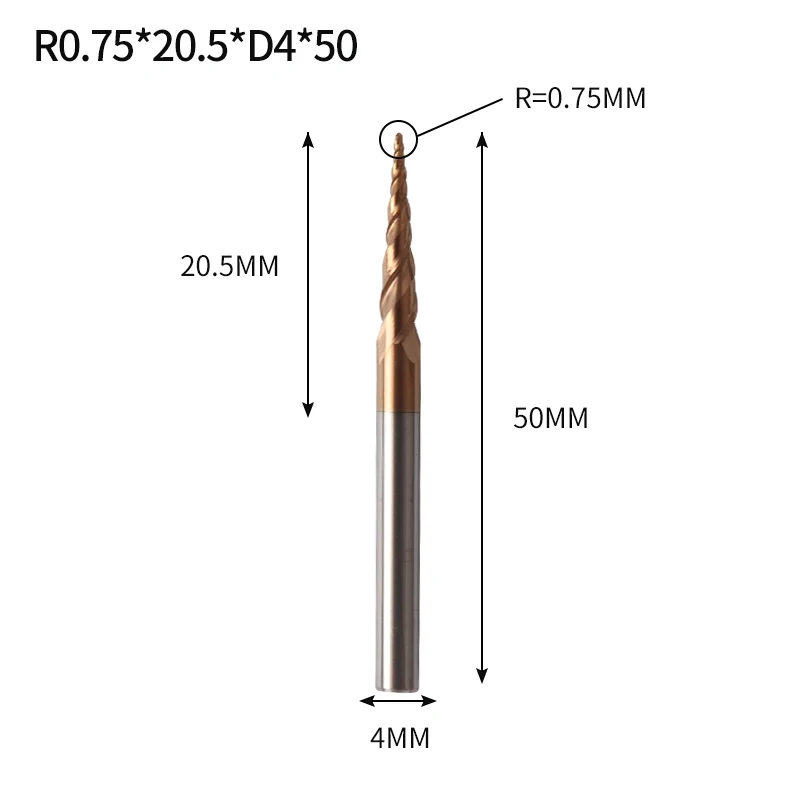 R0.75X20.5XD4X50L Augusttools 1 шт. коническая конусная фреза HRC60 из твердого карбида вольфрама коническая фреза с ЧПУ конусная резьба по дереву и металлу - Длина режущей кромки: R0.75X20.5XD4X50L