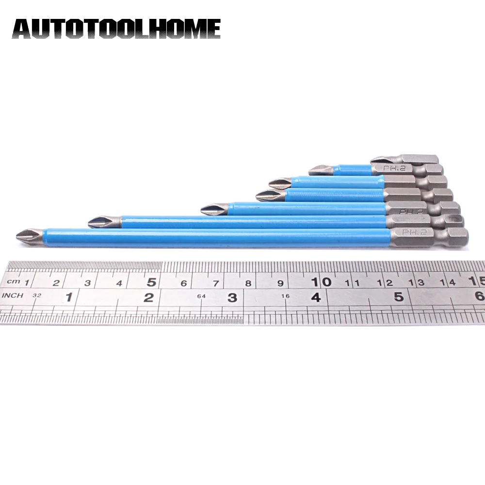 AUTOTOOLHOME 1/" Hex 7 шт. PH2 противоскользящая электрическая отвертка Набор бит односторонние наконечники 25 мм 50 мм 65 мм 70 мм 90 мм 127 мм 150 мм
