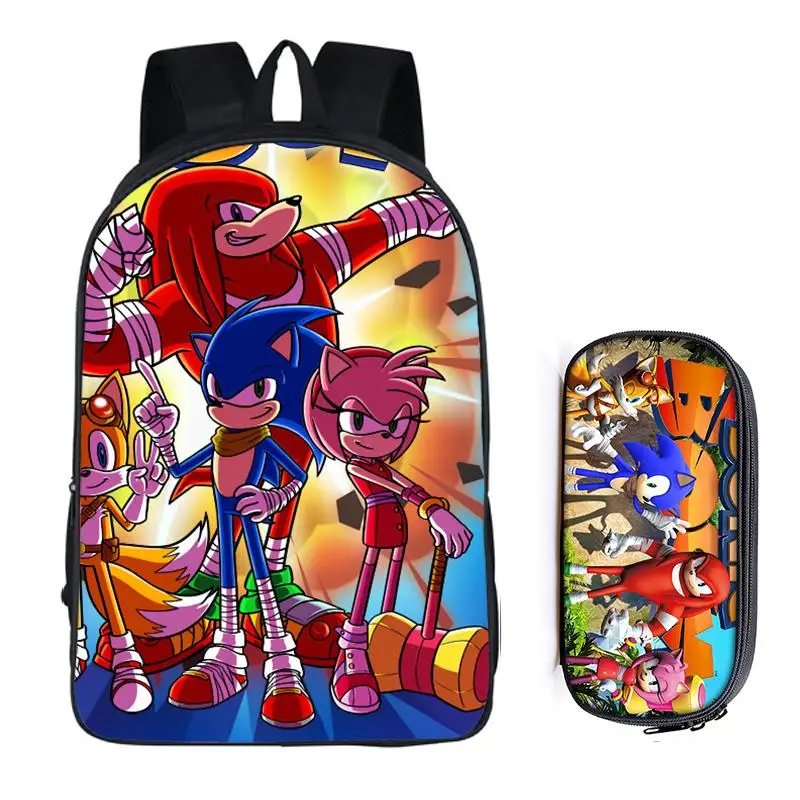 2Pcs 009 16 дюймов Sonic the Hedgehog Mario, школьная сумка для детей, рюкзак для мальчиков, детские школьные наборы, сумка-карандаш, школьная сумка для малышей - Цвет: 2Pcs 009