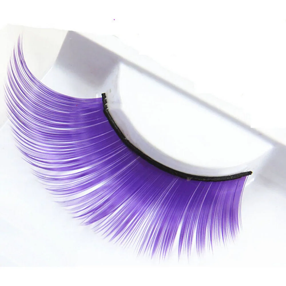 purple 8 цветов красочные толстые плюс длинные накладные ресницы костюм вечерние модные наращивание ресниц искусственные Индивидуальные ресницы - Цвет: purple