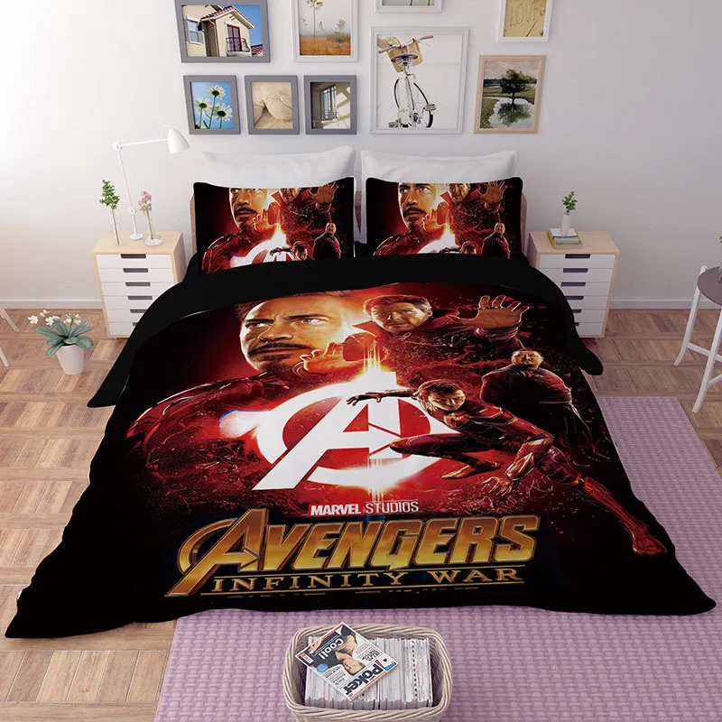 С принтами "Marvel", "Мстители", Альянс 3D Комплект постельного белья «Железный человек», двойной queen King «Халк», «Тор», «Черная Вдова постельные принадлежности для стеганых одеял, комплекты постельного белья