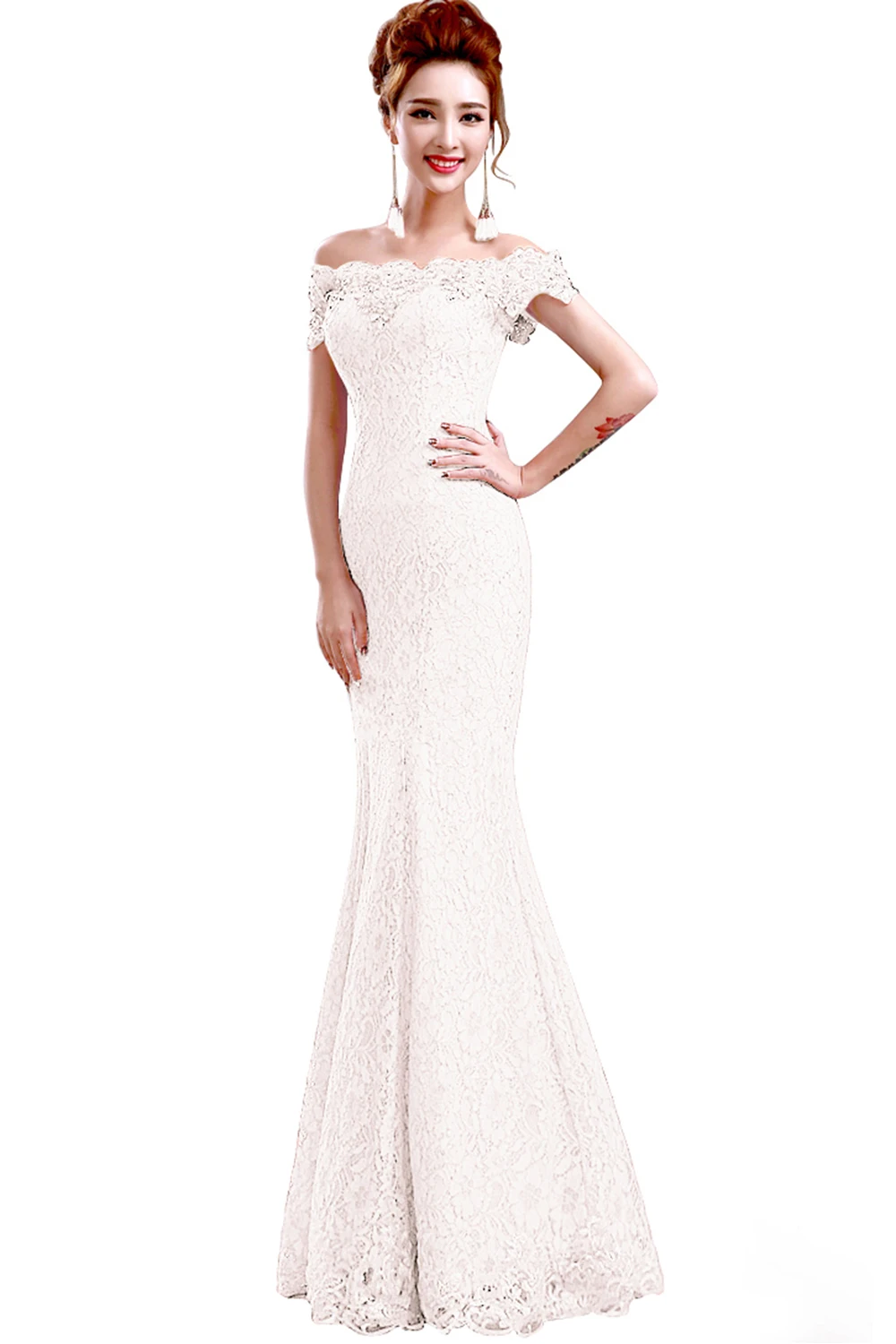 vestido de noiva White Ivory 2019 Simple Lace Mermaid Bride Wedding Dress Off The Shoulder Bridal Gowns robe mariee | Свадьбы и