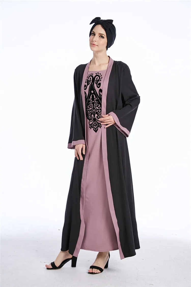 Дубай мусульманских женщин с длинным рукавом поддельные из двух частей платье