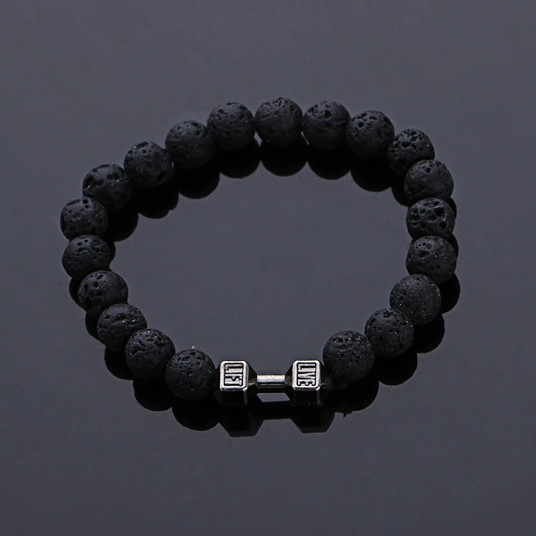 2016 унисекс браслет с натуральными камнями Live Lift гантелей Lava beads фитнес