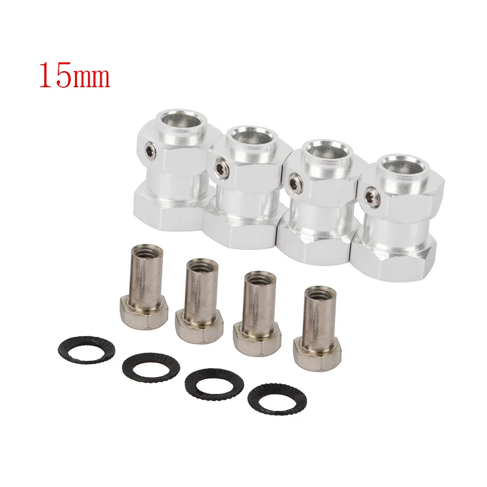 silvery 15MM RC металла 12 мм колеса с шестигранной 8/10/12/15 мм Расширенный адаптер для Traxxas TRX-4 TRX4 8269 1:10 Радиоуправляемый автомобиль - Цвет: silvery 15MM