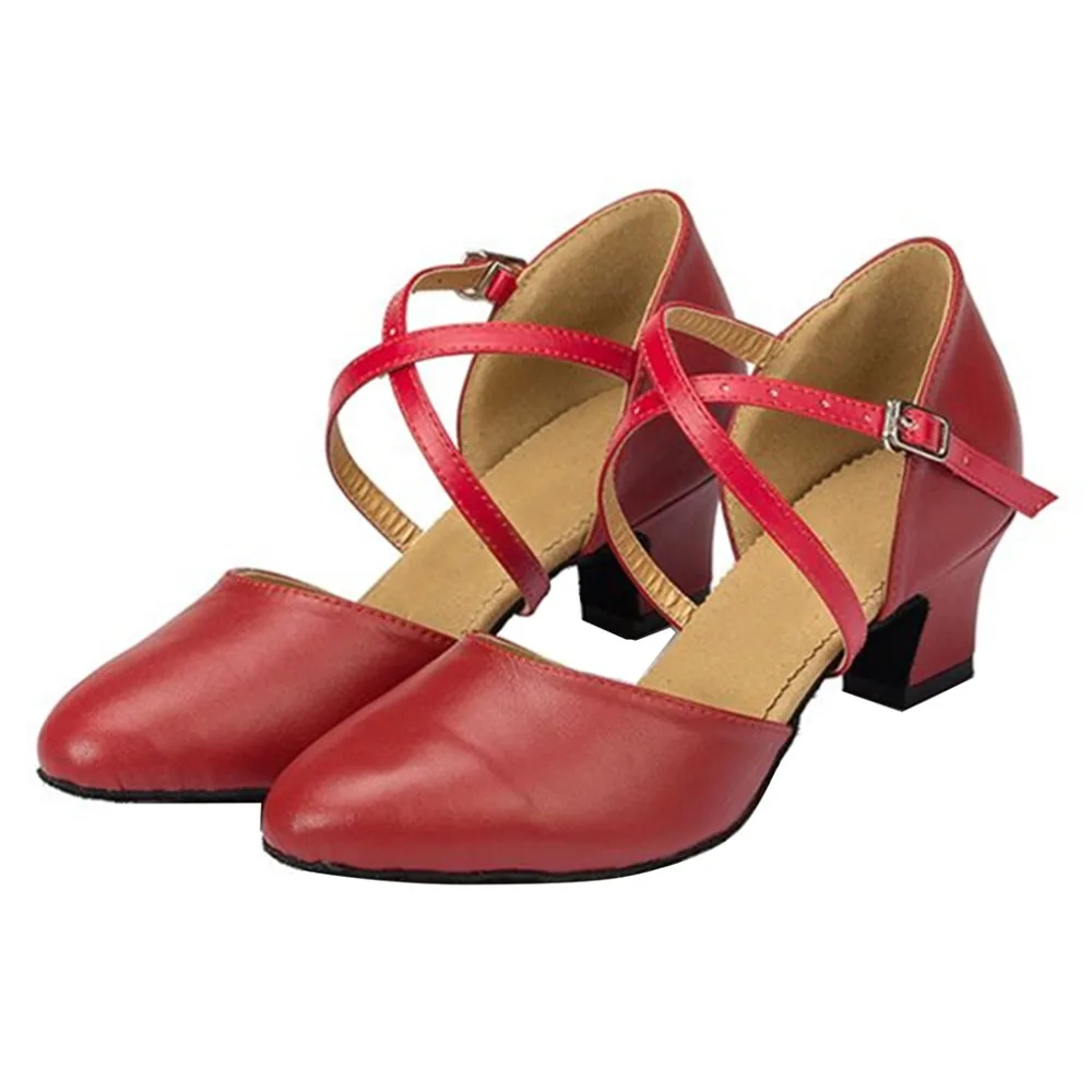 HXYOO Comfortable Red Black Tan Salsa Zapatos De Baile Heels 4.5-8.5 cm Ballroom Latin Dance Shoes Closed Toe For Women JYG434 | Спорт и