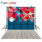 Фон Funnytree для фотостудии День святого Валентина Красное сердце решетка деревянный пол боке фото фон фотобудка