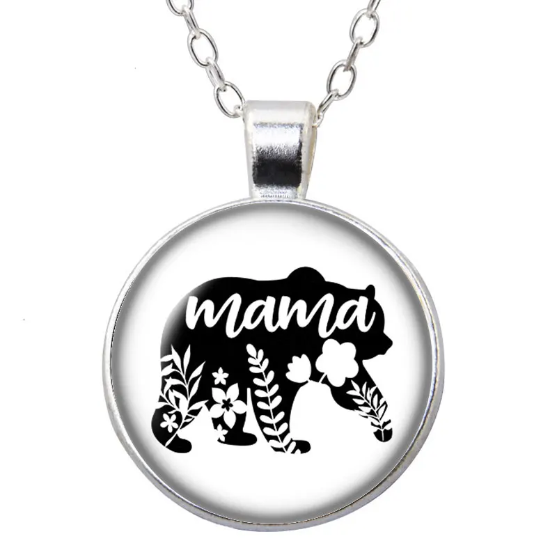Ожерелье с подвеской Love Mama медведь фото серебристого/бронзового цвета 25 мм