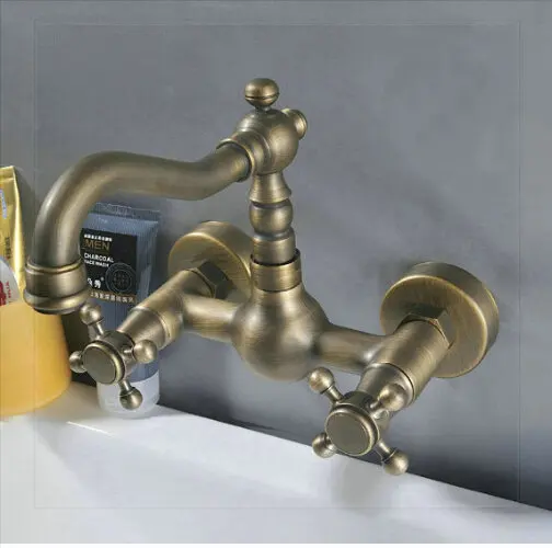 Wall Mounted Antique Brass Finish Faucet Kitchen Sink Bathroom basin Mixer Tap crane wall mount sensor faucet | Обустройство дома