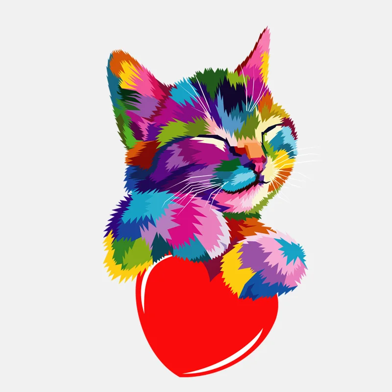 YJZT 10.2CM*16.1CM Colorful Cat Holding Heart PVC Decoration Car Sticker 11-01174 | Автомобили и мотоциклы