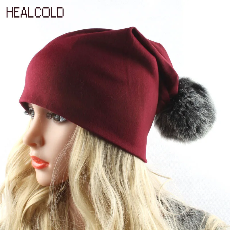Хлопковая шапка HEALCOLD с помпоном из искусственного меха рождественский подарок