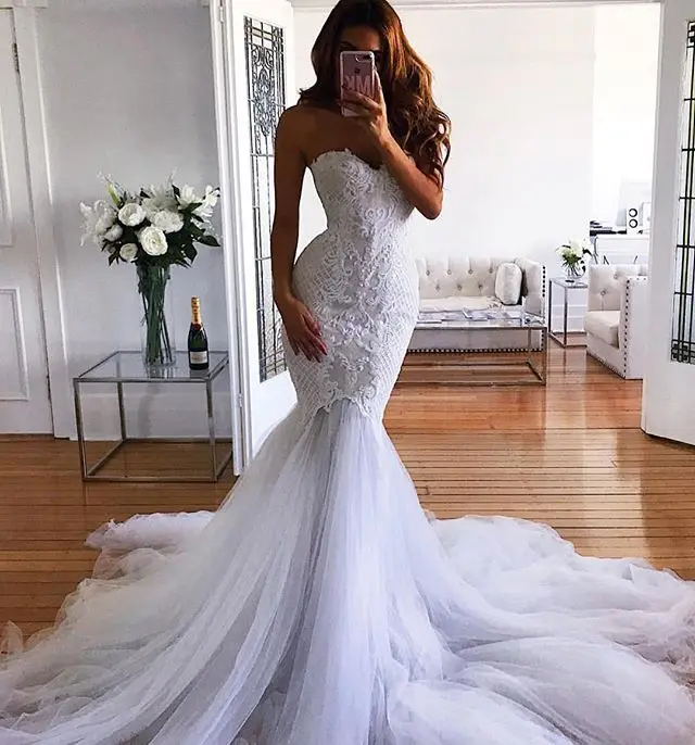 Новое фантастическое свадебное платье Русалочки 2019 милое без рукавов с вырезом