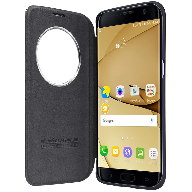 Nillkin for samsung s7 edge case cover 5.5 inch Vintage Qin Flip PU leather hard plastic back view window samrt wake up |