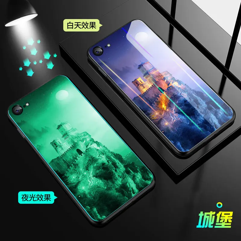 Светящийся чехол для iPhone 6, 6 S, 7, 8 Plus, X, XR, XS Max, чехол, светящаяся задняя крышка из закаленного стекла, чехол для сотового телефона