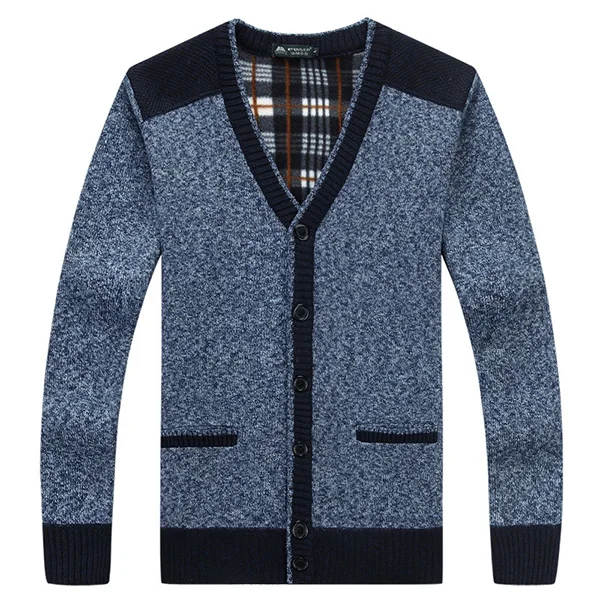 Blue Gray Модные брендовые мужские свитера Осень Зима теплые кашемировые кардиганы мужские повседневные трикотажные D78 - Цвет: Blue Gray
